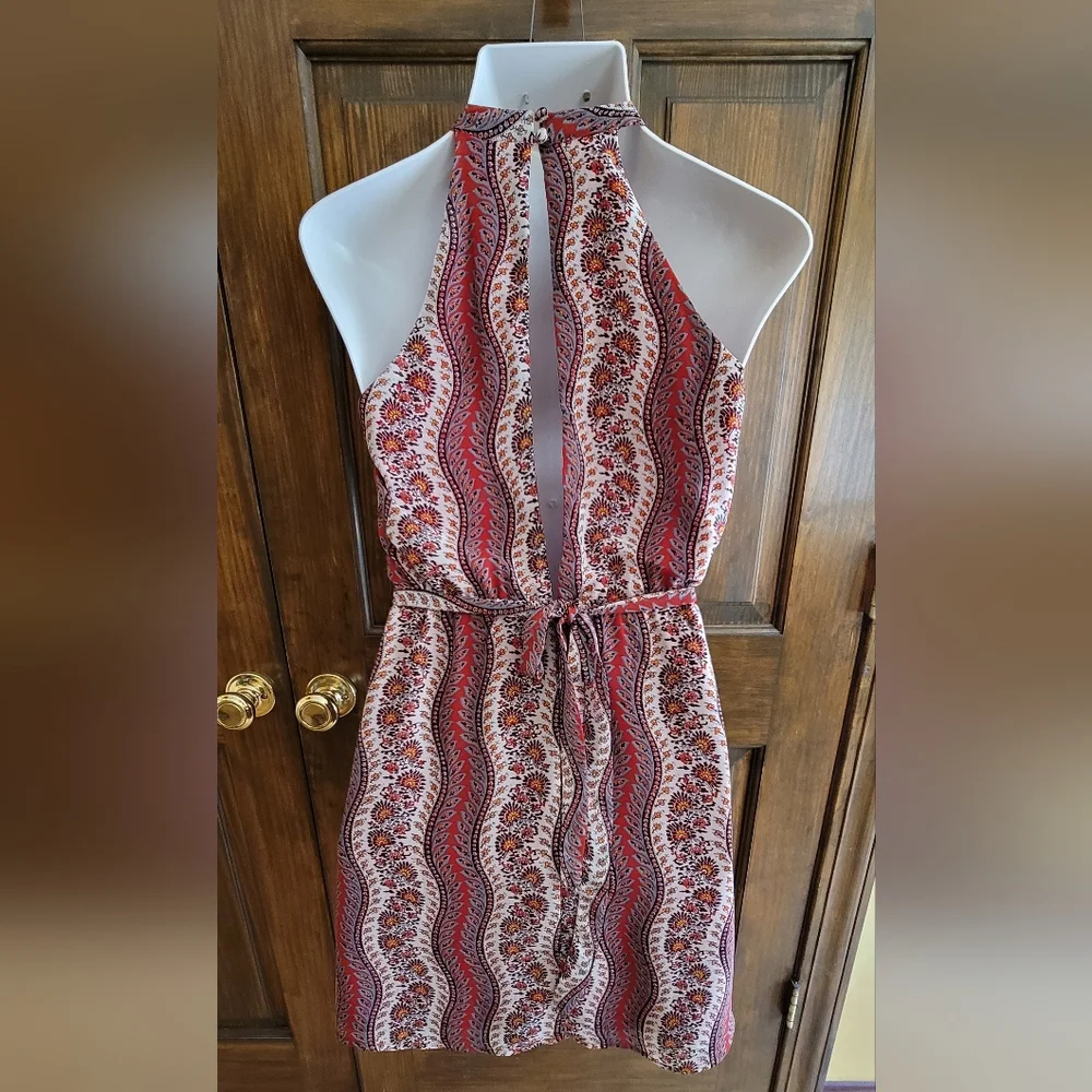 Love 21 Halter Dress Sz S Orange Gray & Cream W 24 P2P 16 L 19 - Picture 3 of 5